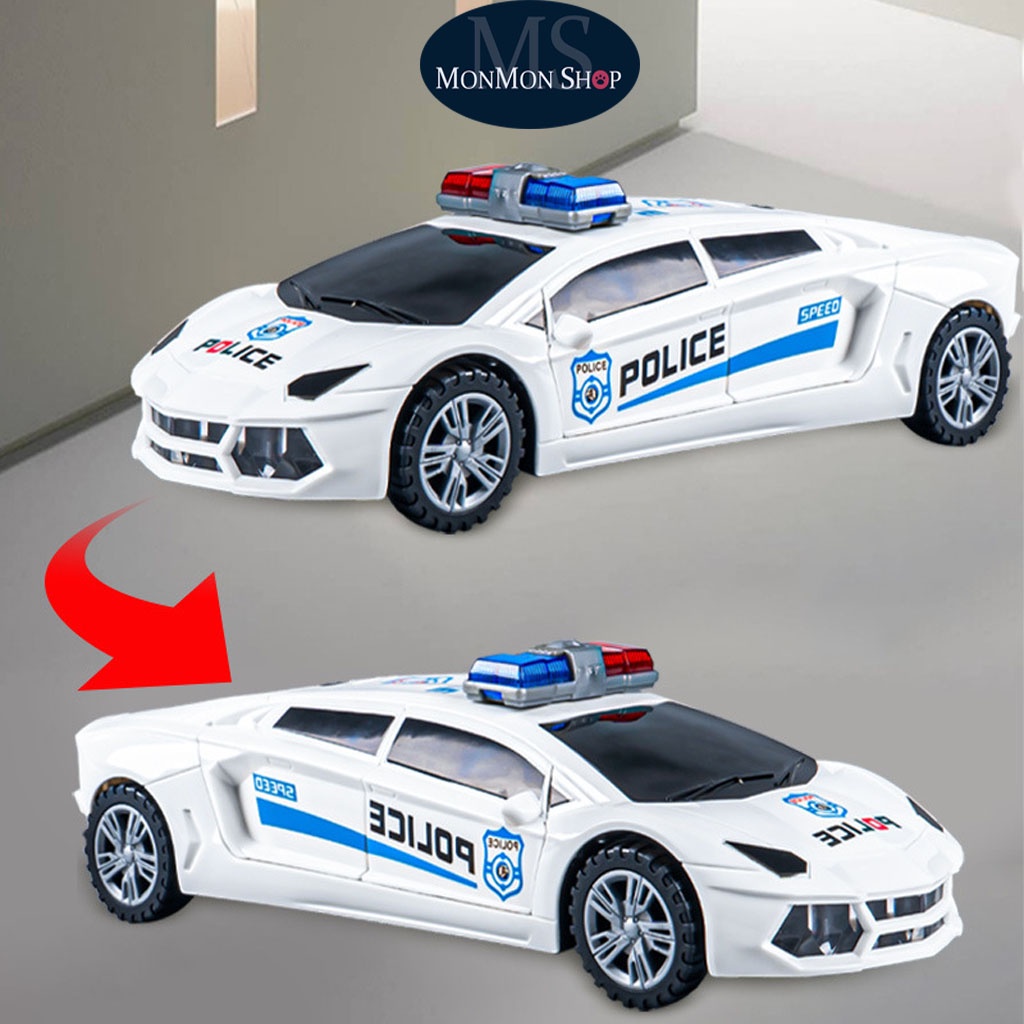 (Đồ chơi Trẻ Em) Xe Hơi Cảnh Sát, Ô tô police Biến Hình Xoay 360 độ có đèn led phát nhạc chất lượng đảm bảo