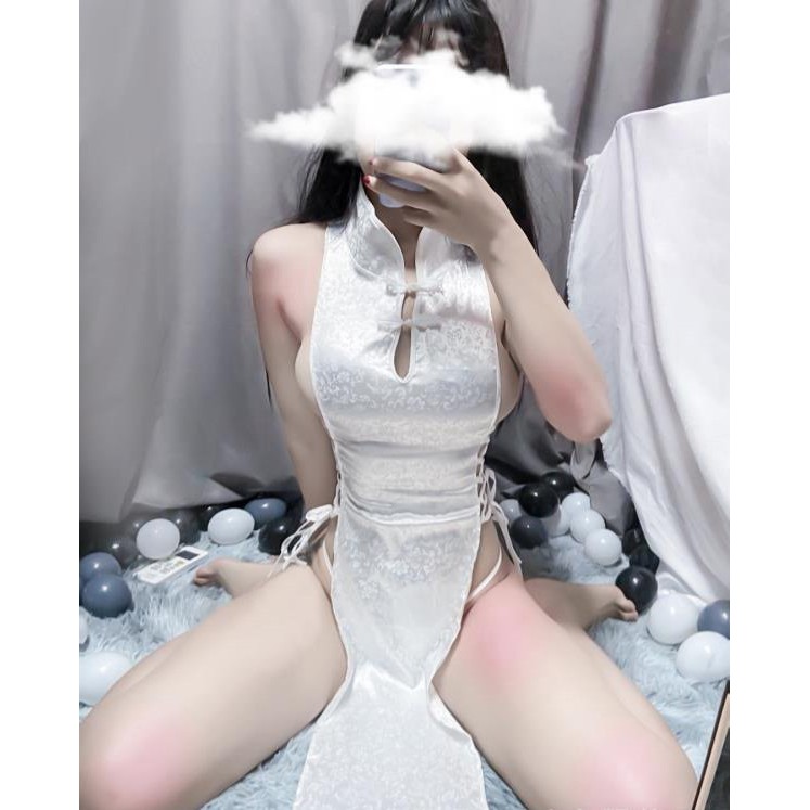 Cosplay Sườn Xám Lụa Gấm Đan Dây Hai Bên Sexy ❤️ Set váy ngủ sexy cosplay sườn xám