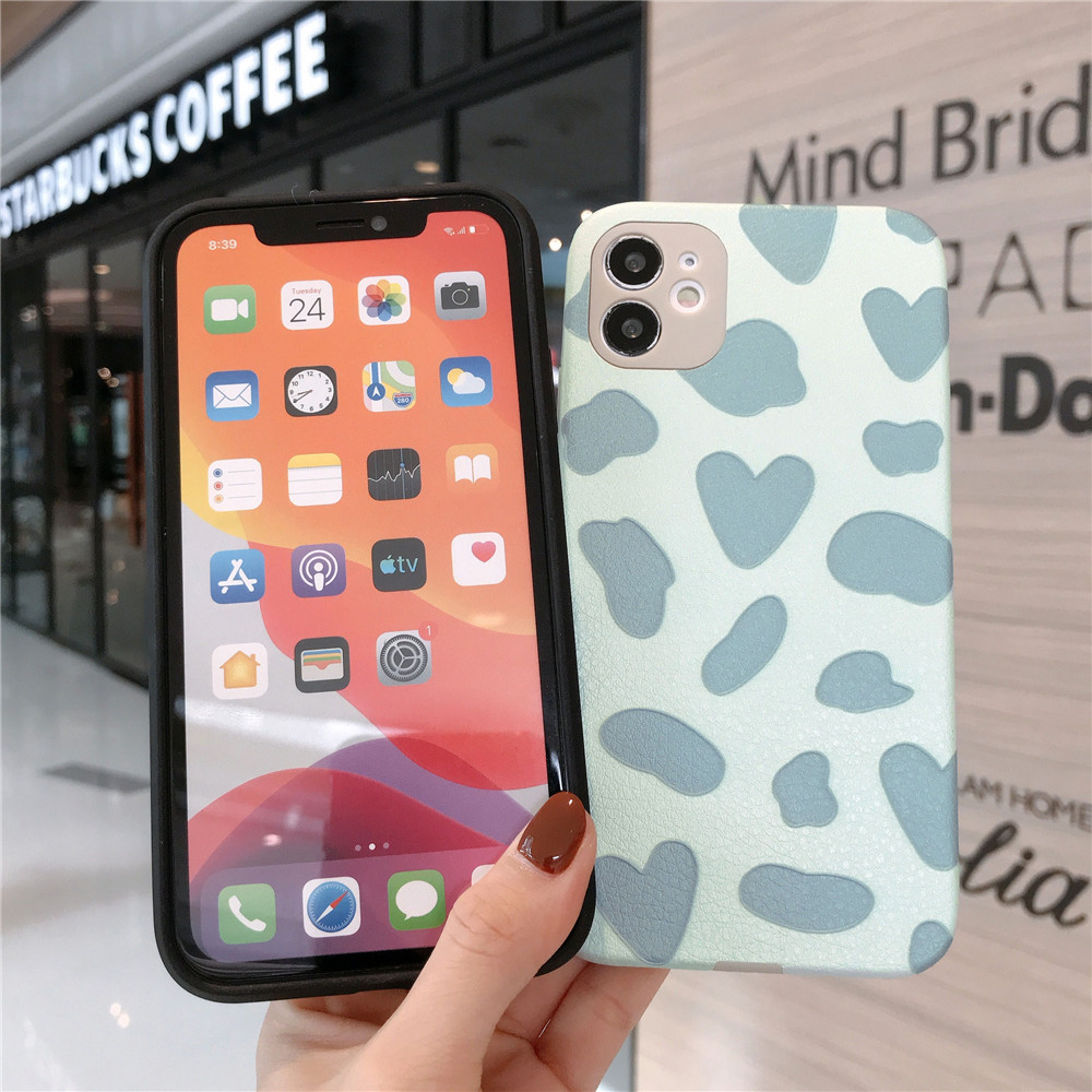 Sqaure Ốp lưng iPhone 12 Pro Max Case Skin Texture Cow Pattern X XR Xs Max Soft Cover