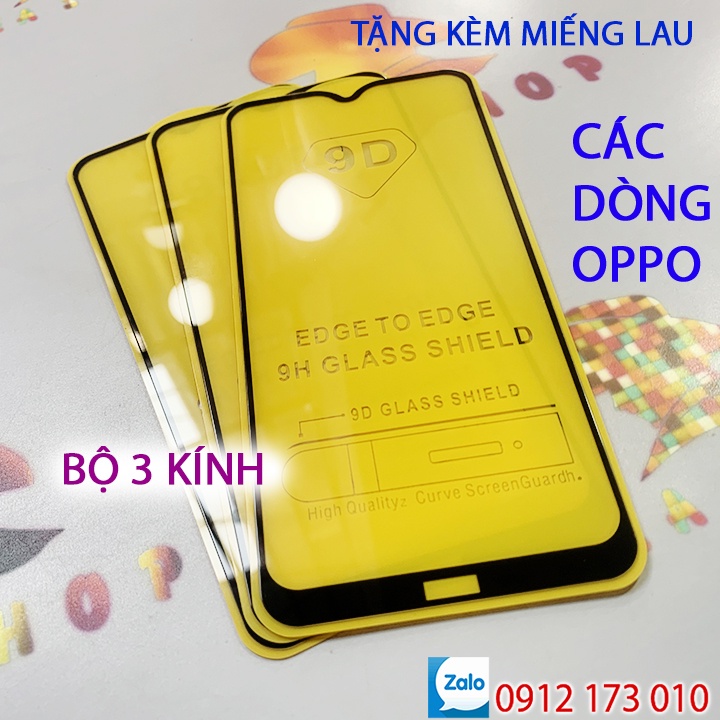 Kính cường lực 9D OPPO A3S, A5S, A5, A9, F3, F5, F7, F9, F11 Pro, A1K, F1S, C12, C15, A53, A12 - Full màn hình