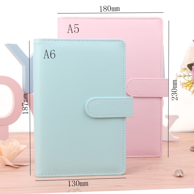 Sổ tay kế hoạch chi tiêu, đựng tiền A6 bìa da, tone pastel