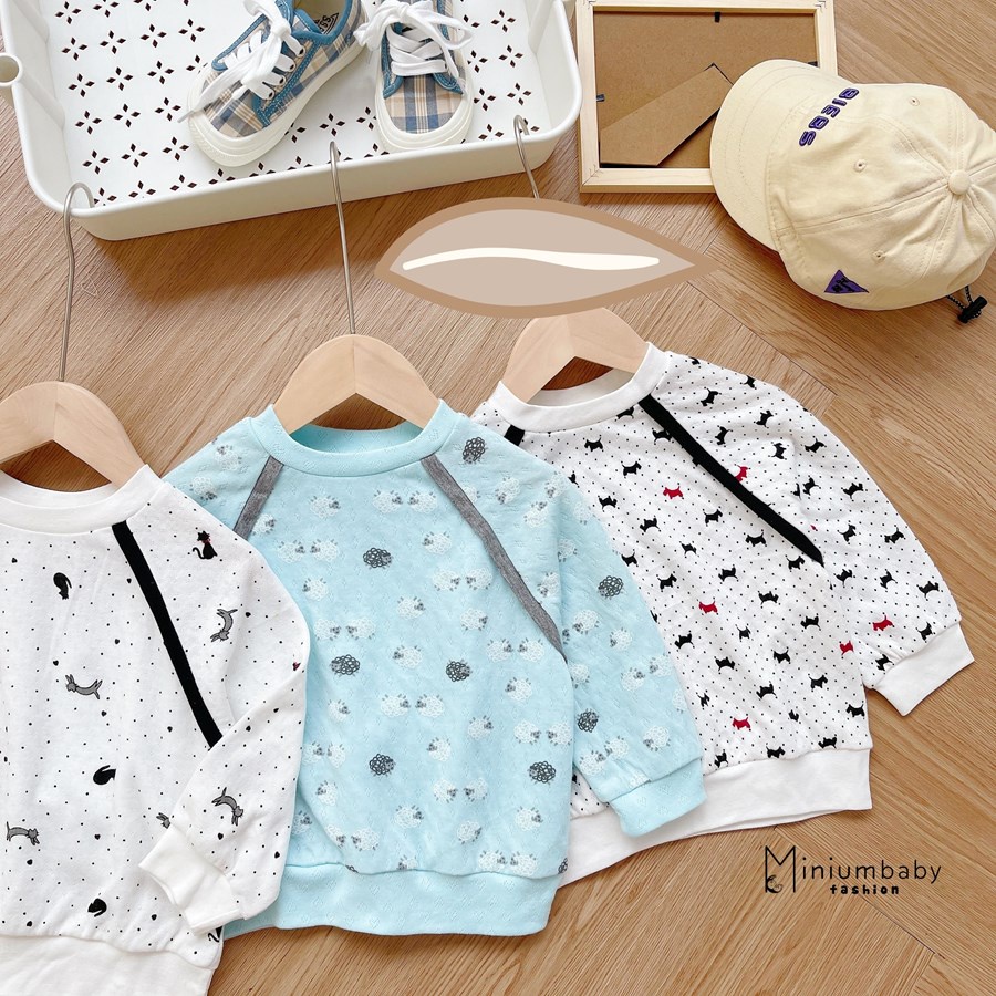 Bộ đồ dài tay quần dài thu đông cừu, chó, mèo cho bé gái chất liệu 100% cotton, miniumbabyfashion SB1295