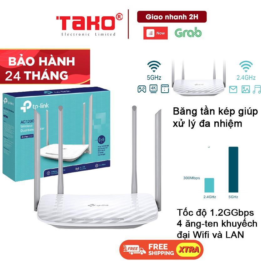 Router Wifi Archer C50 băng tần kép không dây AC1200 Chính Hãng - Bảo Hành 24 Tháng