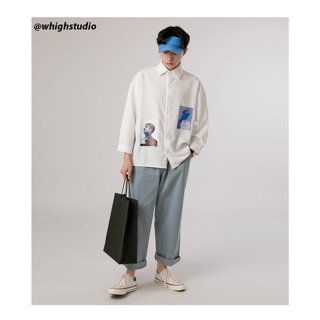 THINKER shirt/ sơ mi Hàn trắng đen