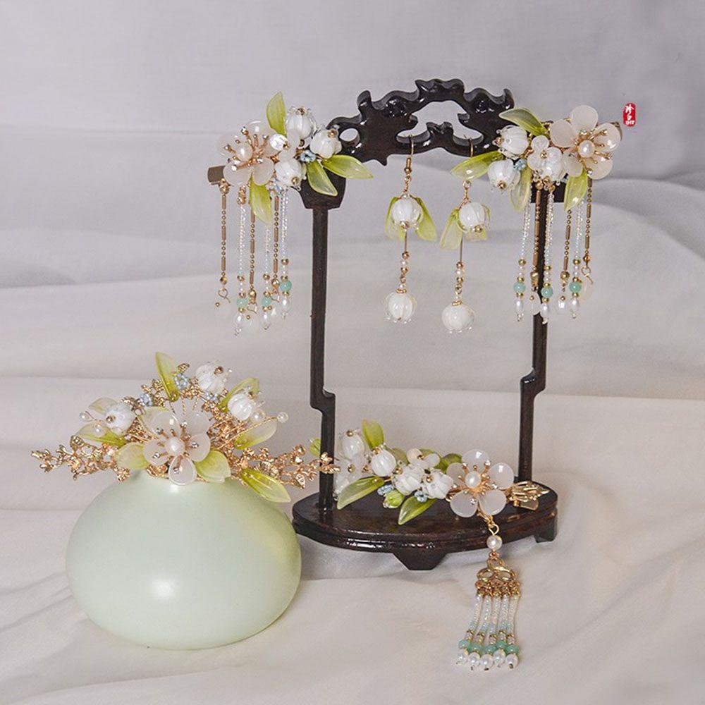 NICKOLAS Bộ Trâm Cài Tóc + Bông Tai + Trâm Cài Tóc Phong Cách Trung Hoa Cổ Điển Thời Trang Cho Nữ