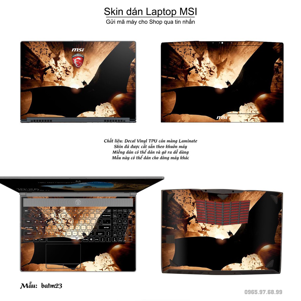 Skin dán Laptop MSI in hình Người dơi nhiều mẫu 2 (inbox mã máy cho Shop)