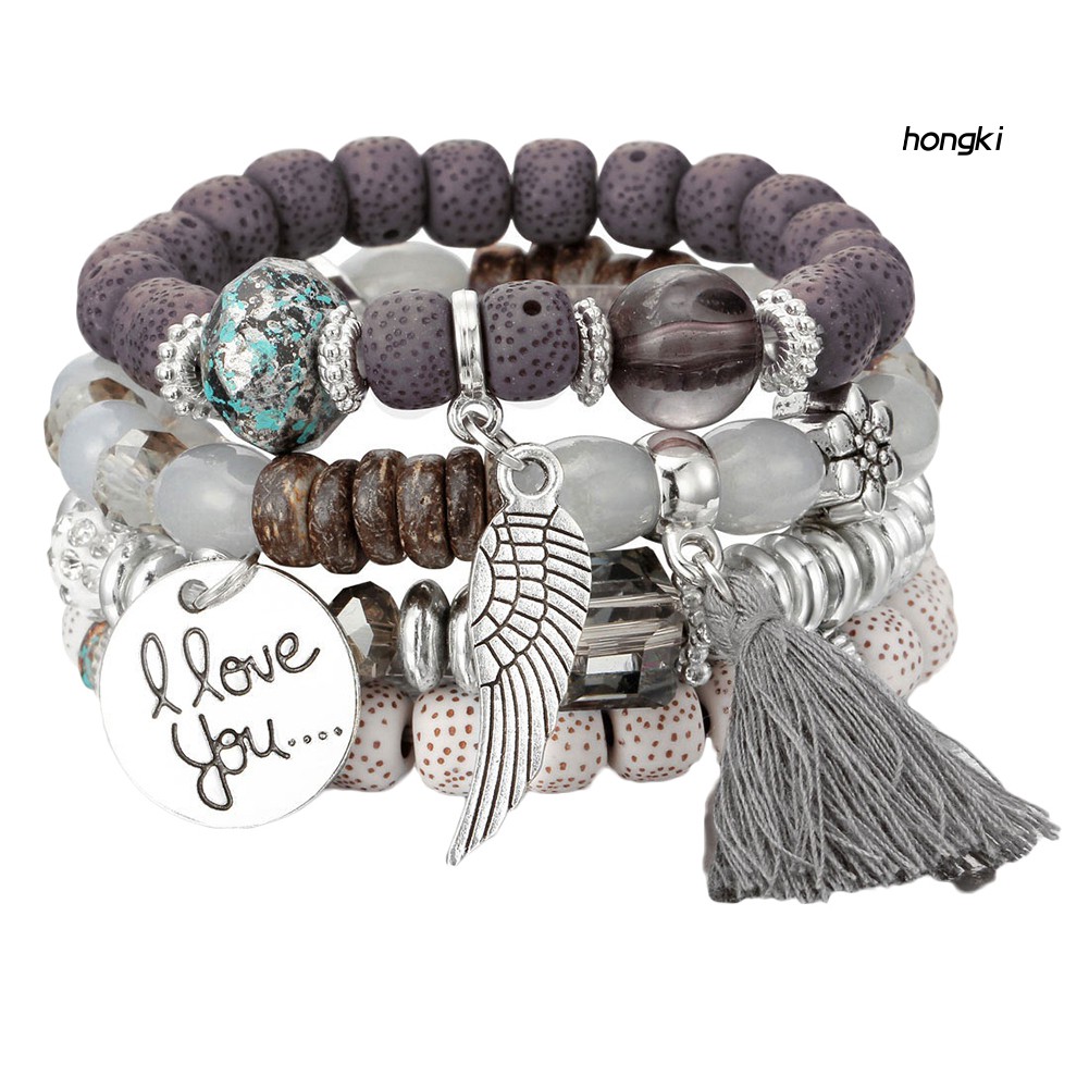 (Hàng Mới Về) Set 4 Vòng Tay Chuỗi Hạt Phong Cách Bohemia Thời Trang Cho Nữ