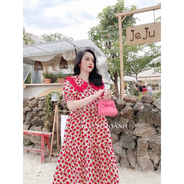 Đầm suông babydoll hoa cổ sen đi biển đi chơi dạo phố cực đẹp bầu bì bon chen được