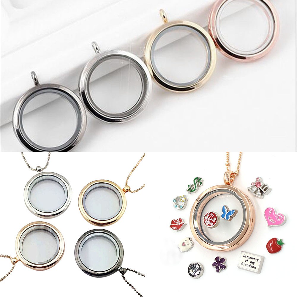 『BSUNS』 Women Locket Pendant Necklace DIY Floating Jewelry Living Memory Charms Fashion|Round Glass/Multicolor