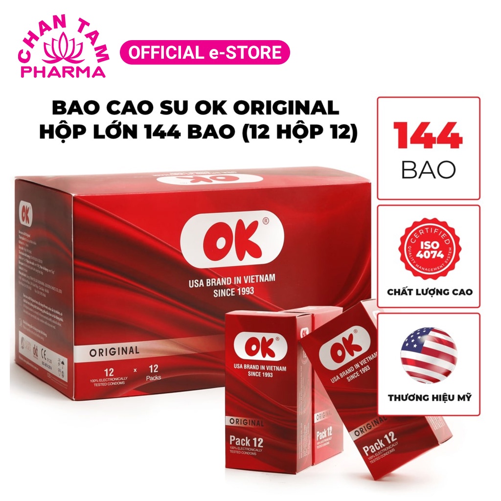 Bao cao su OK không mùi original – hộp 144 cái (12 hộp nhỏ)