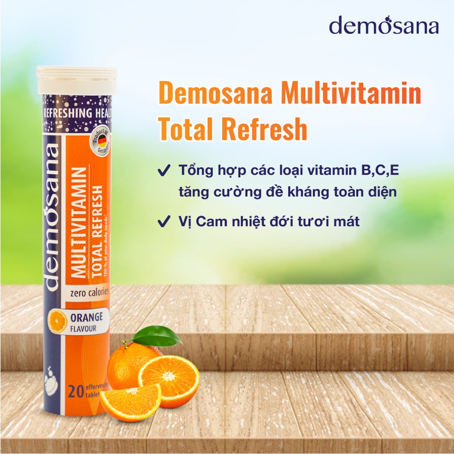 Viên C Sủi Đức Demosana Multivitamin Total Refresh Vitamin tổng hợp, C 1000, ZinC kẽm và D3 Tuýp 20 Viên