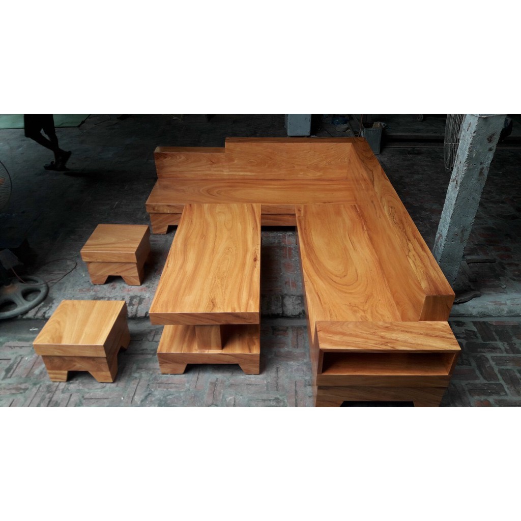 bàn ghế Sofa góc hộp gỗ Sồi