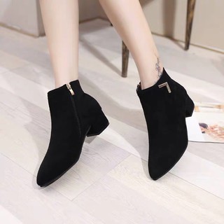 boots nữ, bốt nữ da lộn cổ thấp đế thấp