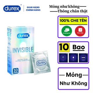 Bao cao su Durex Invisible Extra Thin siêu mỏng 10 bao | Bao cao su siêu mỏng, tăng cường gel