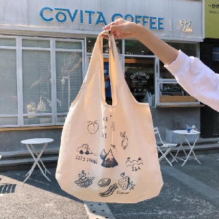 Túi vải đeo vai in hình hoạt hình dễ thương phong cách hàn quốc túi tote canvas học sinh nhật bản ulzzang mùa hè