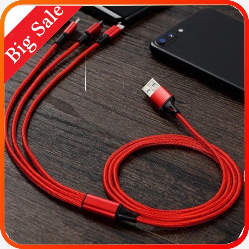 Cáp Sạc 3 Đầu, 3 IN 1 SẠC NHANH GẤP ĐÔI DÂY SẠC THƯỜNG Dây Cao Cấp Siêu Bền