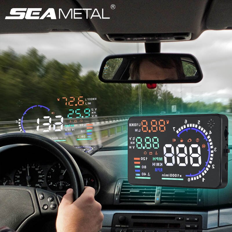 OBD2 HUD Màn hình hướng lên trên ô tô Đa dụng 5.5 inch Màn hình lớn Đồng hồ tốc độ tự động Máy chiếu kính chắn gió Máy quét OBD Hệ thống cảnh báo nhiên liệu
