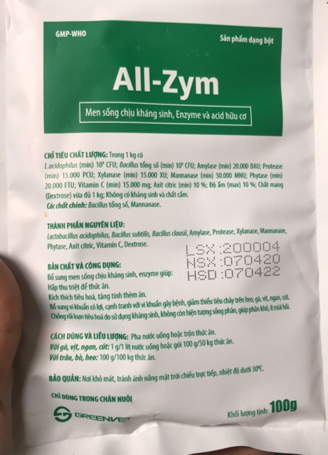 100G All-Zym Men sống chịu kháng sinh