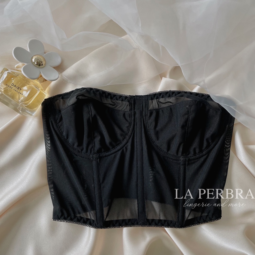 Áo Corset Ren Lưới Áo Quây Cup Ngang Chống Tuột Có Gọng Có Mút La Perbra - B26