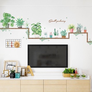 Decal dán tường kệ chậu cây lá nhiệt đới