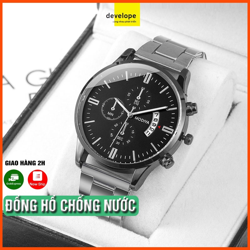 Đồng Hồ Nam MONIDA, Chống Nước Tốt, Dây Thép Đúc Đặc Tặng Kèm Pin Dự Phòng Và Hộp