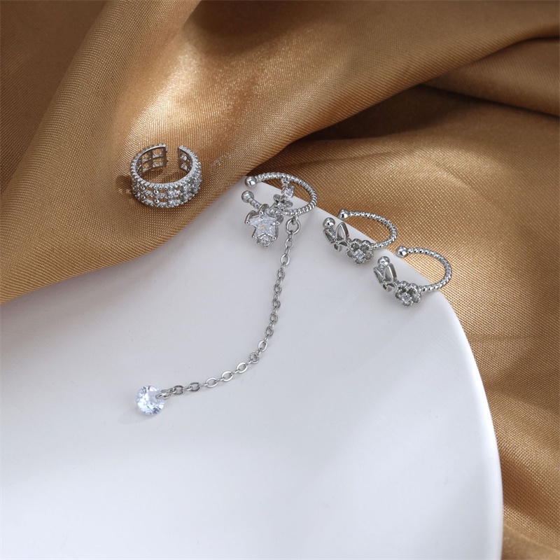 Bông Tai Dạng Kẹp Hình Ngôi Sao/Hoa/Bướm Tua Rua Không Xỏ Lỗ Đính Đá Zircon Thời Trang Dành Cho Nữ F757