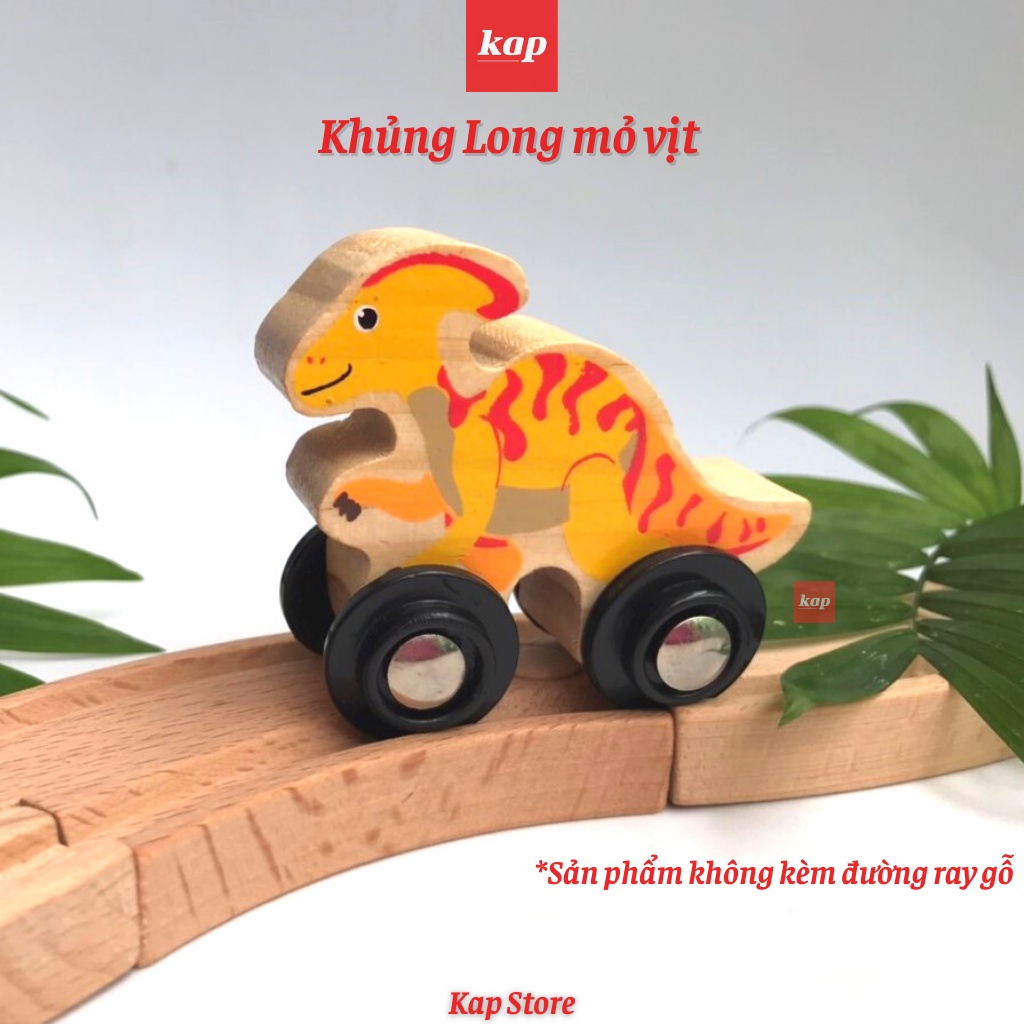 XE KHỦNG LONG GỖ- Chơi được trên đường ray gỗ