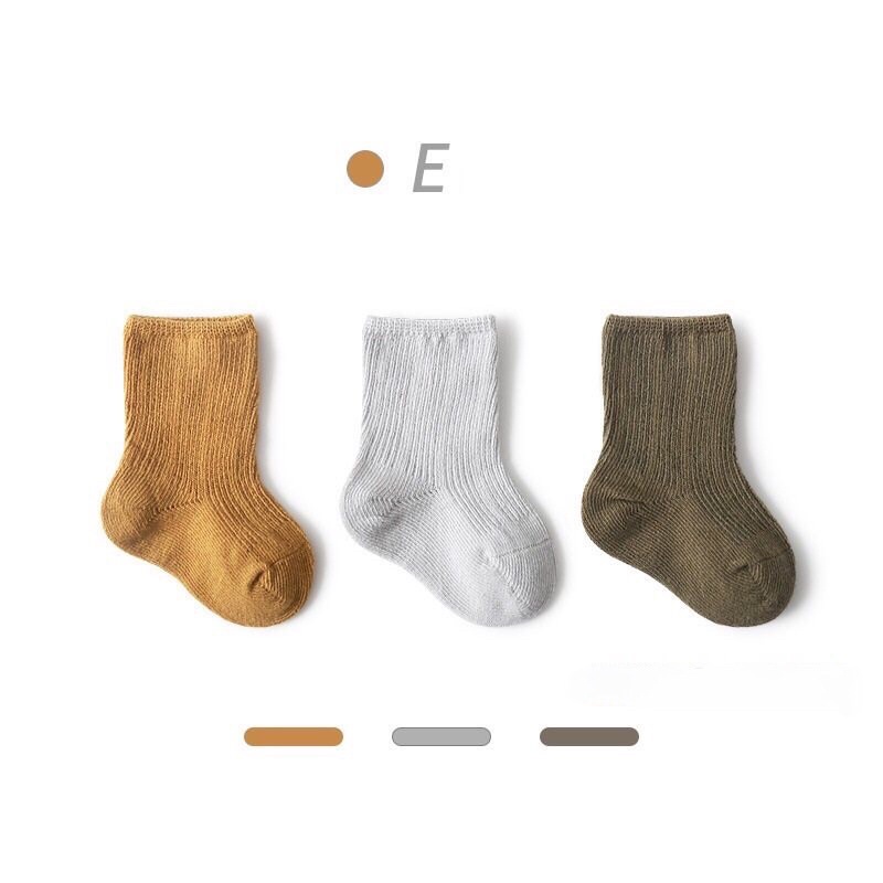 Set 3 Đôi Tất Vớ Trơn Trẻ Em, Tất Giữ Ấm Chân Cho Bé Kiểu Dáng Hàn Quốc