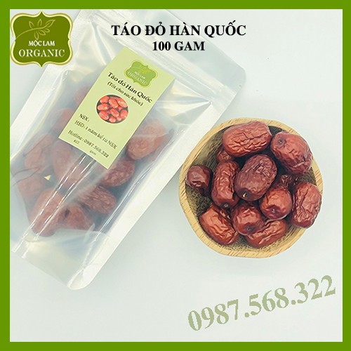 Táo đỏ Hàn Quốc sấy khô nguyên trái/quả Mộc Lam Túi zíp 100g