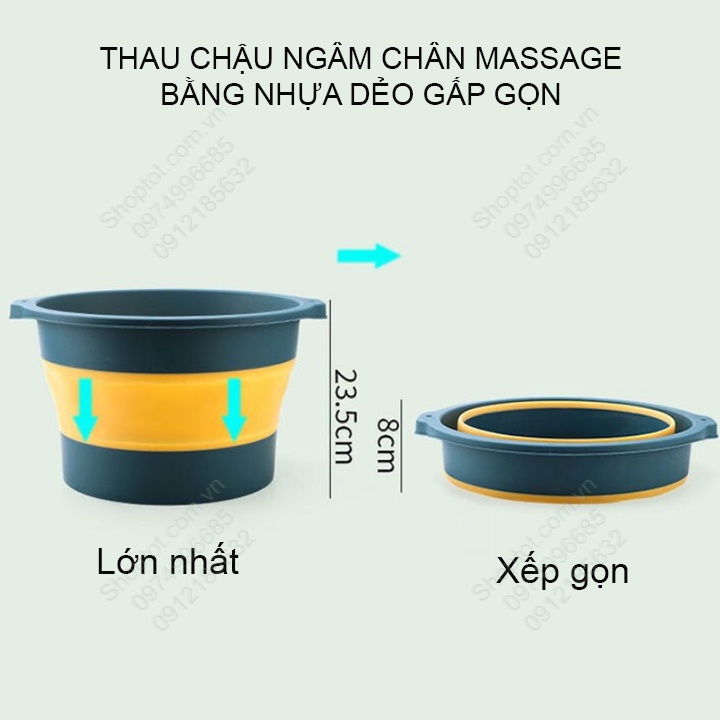 Thau chậu ngâm chân xếp gọn kiêm massage, làm bằng nhựa mềm dẻo PP, TPR