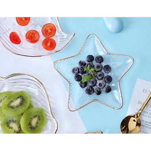 Set đĩa thủy tinh trong suốt hình vỏ sò hàng nhập