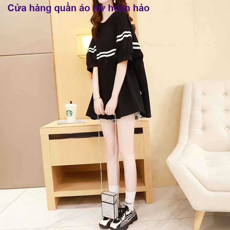 áo nữcotton mùa hè váy bà bầu mẫu thời trang ngắn lưới a-line màu đỏ kiểu phương tây nhỏ, rộng rãi