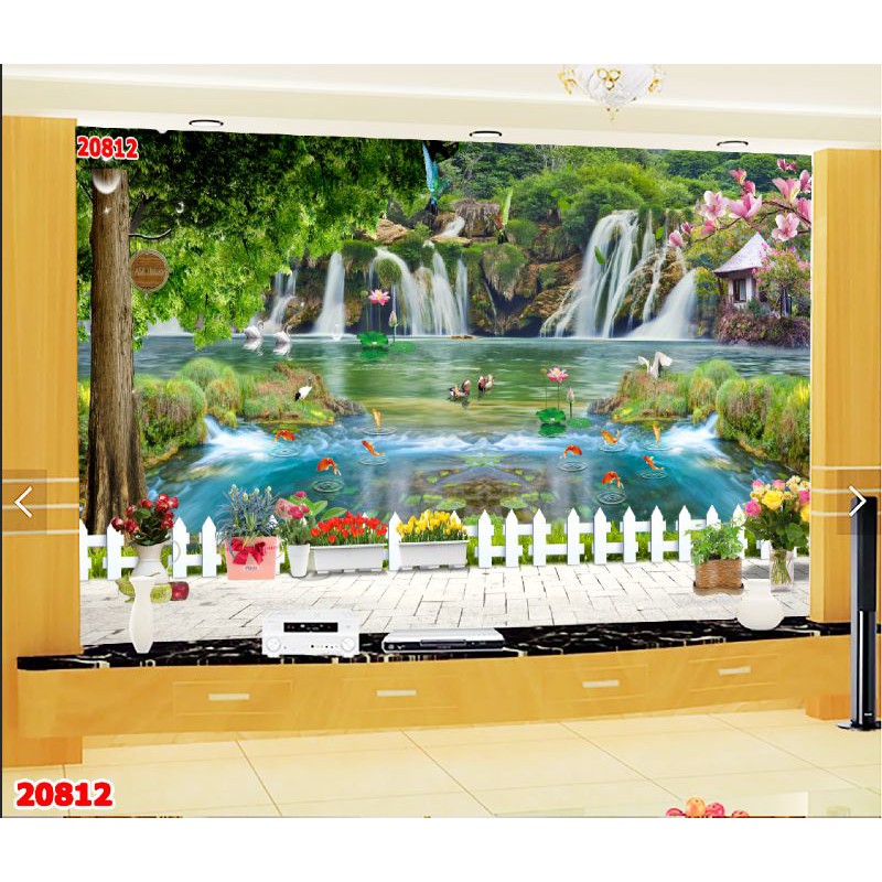 Tranh dán tường 3D phong cảnh có keo sẵn bóc dán