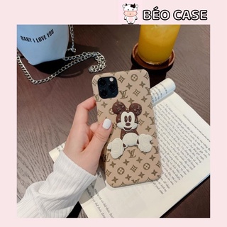 Ốp lưng L V NHUNG NÂU TÂY PHỐI MICKEY NỔI 3D CHỐNG BẨN