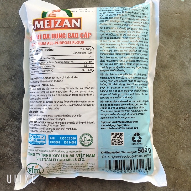 Bột Mì Đa Dụng Cao Cấp Meizan, Bột Thơm Mịn, Bánh Tươi Ngon 500g [THKN77]