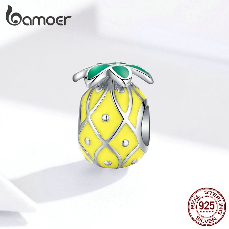 Mặt Trang Trí Bamoer Bằng Bạc 925 Tráng Men Hình Quả Dứa Dùng Làm Vòng Tay Thủ Công Cho Nữ