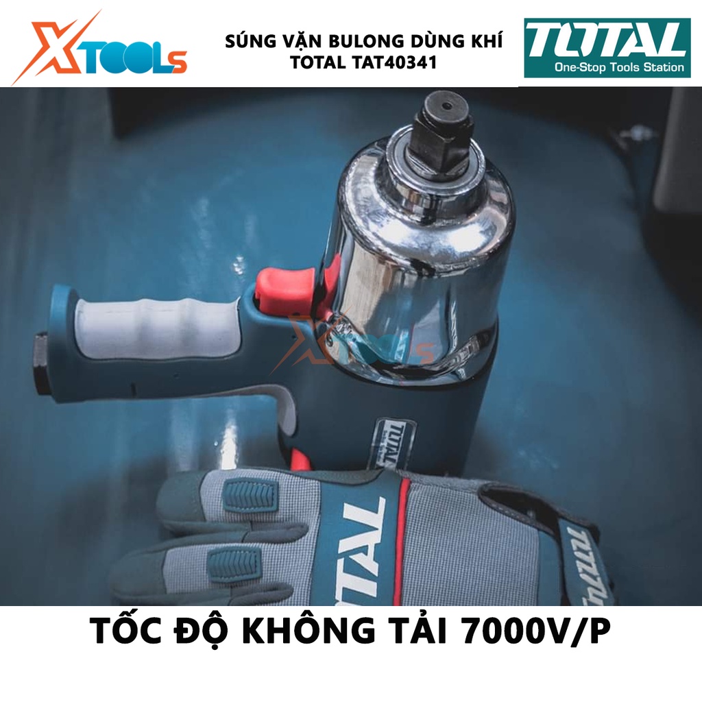 Súng vặn bu lông dùng khí nén TOTAL TAT40341 | dụng cụ xiết bu lông đầu vặn vuông 19mm(3/4&quot;) tốc độ không tải 7000 v/p m