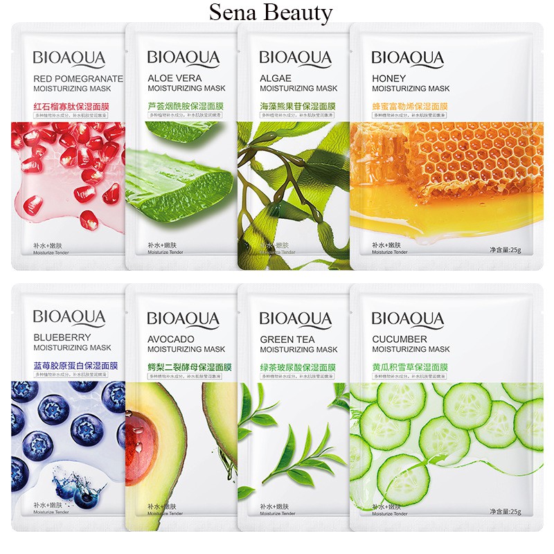 Combo 8 miếng mặt nạ dưỡng ẩm Bioaqua đủ 8 vị khác nhau Sena Beauty