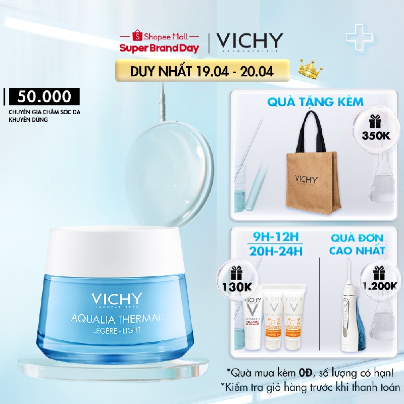 [Mã COSACD20 giảm 10% đơn 600K] Kem dưỡng ẩm cấp nước cho da căng mịn Vichy Aqualia Thermal Rehydrating CreamLight 50ml