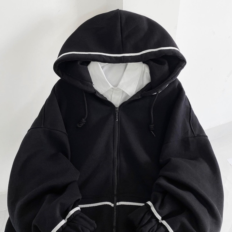 Áo khoác hoodie nỉ viền dây kéo màu ĐEN/NAVY/ HỒNG ❤️ Nam nữ unisex -/- Áo khoác form rộng Jaystoree