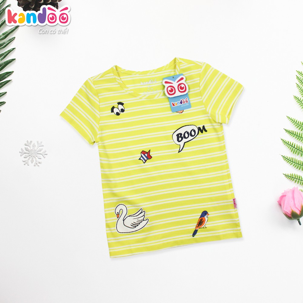 Áo T-shirt bé gái KANDOO màu vàng, in hình đáng yêu, 100% cotton cao cấp mềm mịn, thoáng mát, an toàn cho bé - DGTS1722