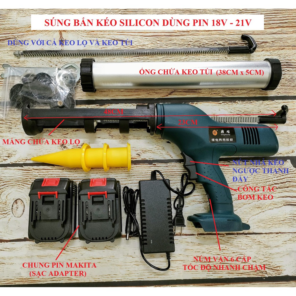 SV Súng bắn keo Silicon dùng pin 18V - 21V (chung chân pin Makita)