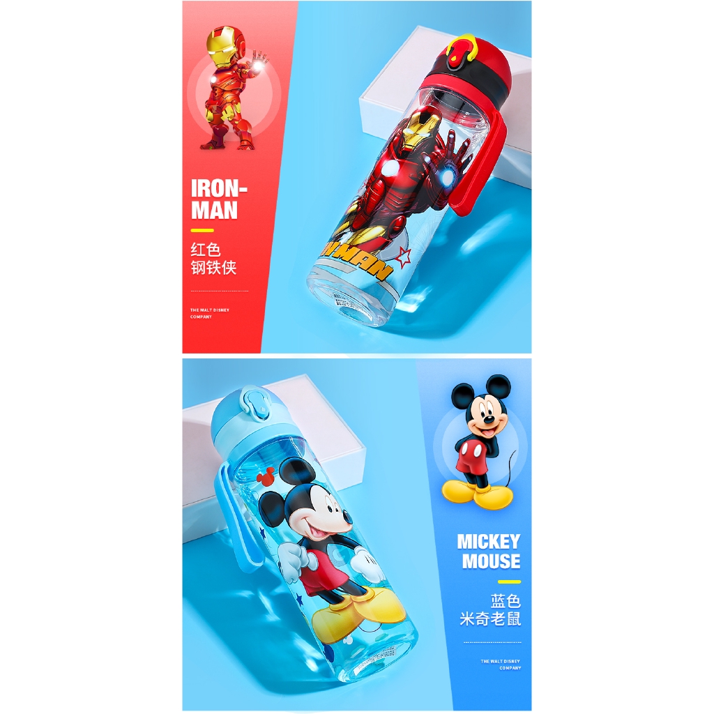 DISNEY Bình Nước 570ML Hình Người Nhện Marvel Kèm Ống Hút Xinh Xắn Cho Bé