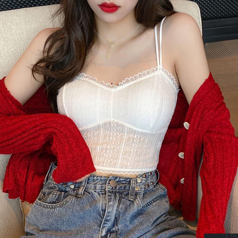 Áo lót ren không tay màu trơn thoáng khí có đệm ngực cho nữ