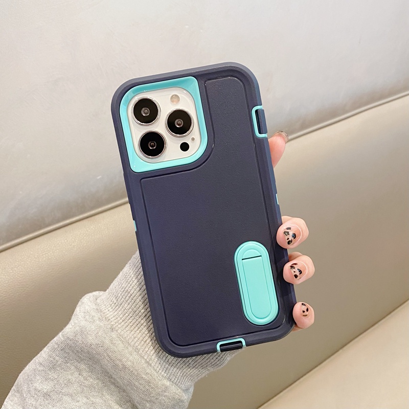 Ốp Điện Thoại Armor Siêu Dày Màu Sắc Tương Phản 3 Trong 1 Có Thanh Đỡ Chống Sốc Cho iPhone 14 13 12 11 Pro Max