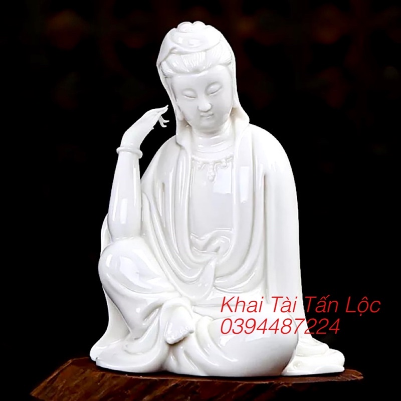 TƯỢNG QUAN ÂM BỒ TÁT NGỒI ĂN NHIÊN GỐM SỨ CAO 13cm