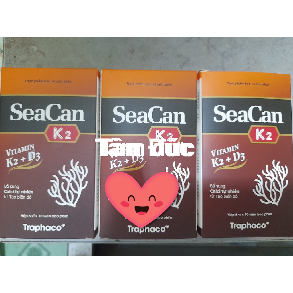 Hộp SEACAN D3 K2 Traphaco.Bổ sung Calci tự nhiên từ Tảo biển đỏ hỗ trợ giảm nguy cơ thiếu hụt Canxi