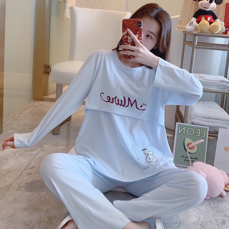 Bộ đồ sau sinh MLURE chất cotton túi tim thiết kế lật ti tiện lợi BD943