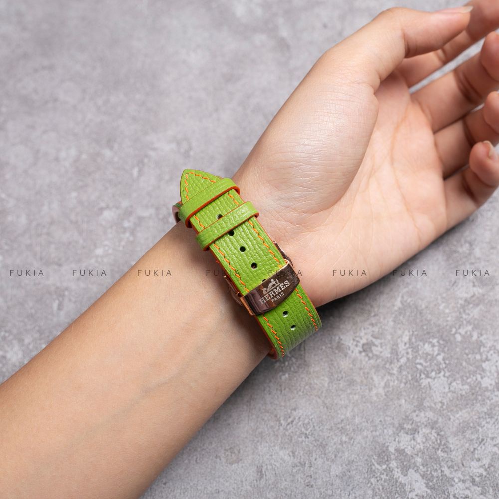 Dây da thủ công Epsom Xanh Cốm Mix Chỉ Cam dành cho Apple Watch đồng hồ thông minh Series 1/2/3/4/5/6/7/SE DDTC247