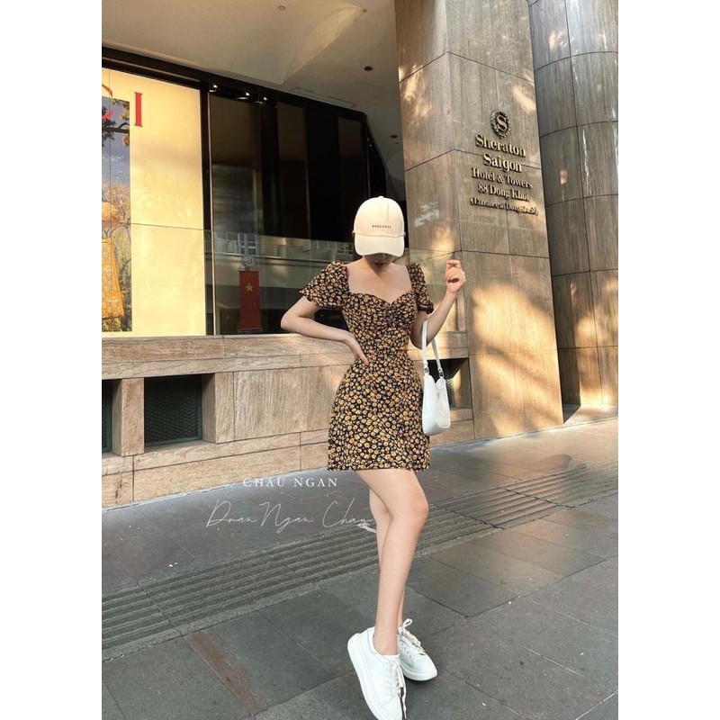 [Mã SKAMA06 giảm 8% tối đa 50K đơn 250K] VNU329 - VÁY HOA HỒNG DÚM NGỰC PHỐI CÚC | BigBuy360 - bigbuy360.vn